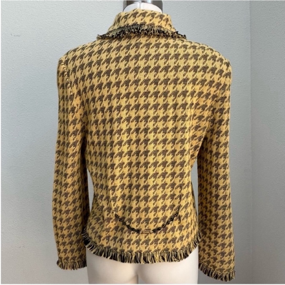 St John Houndstooth Jacket Vintage Fringe Knit Archival Logo Yellow Black Size 8 - Picture 6 of 14